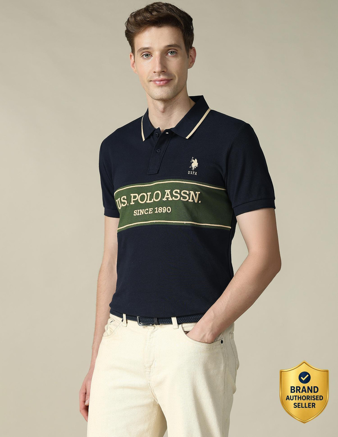 Image of U.S. POLO ASSN. Embroidered Men Polo Neck Blue T-Shirt