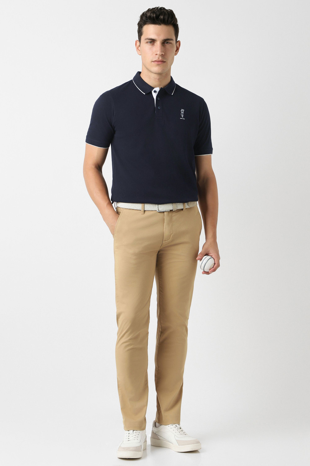 Image of PETER ENGLAND Printed Men Polo Neck Dark Blue T-Shirt