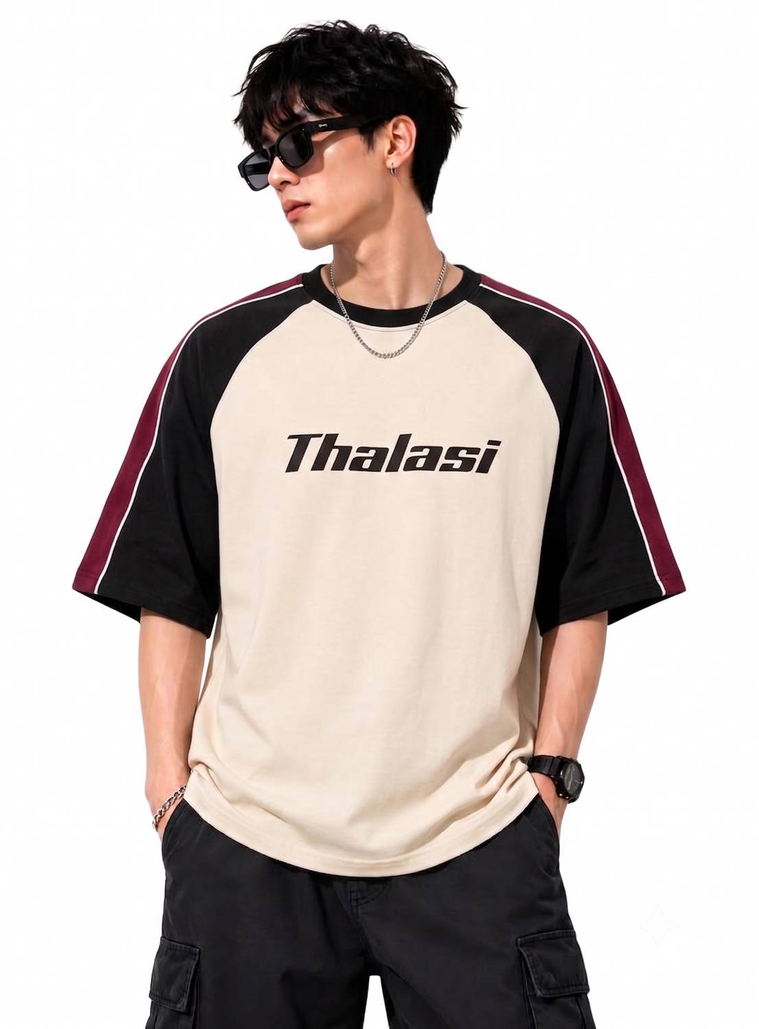 THALASI Men Black Round Neck T-Shirt - Image 1
