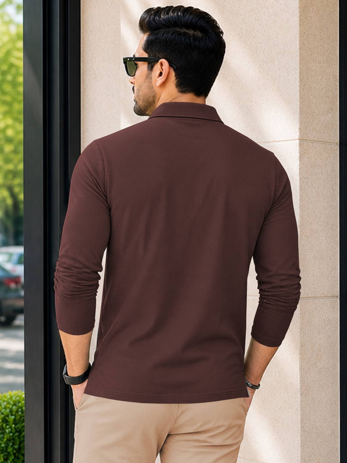 VeBNoR Men Brown Polo Neck T-Shirt - Image 2