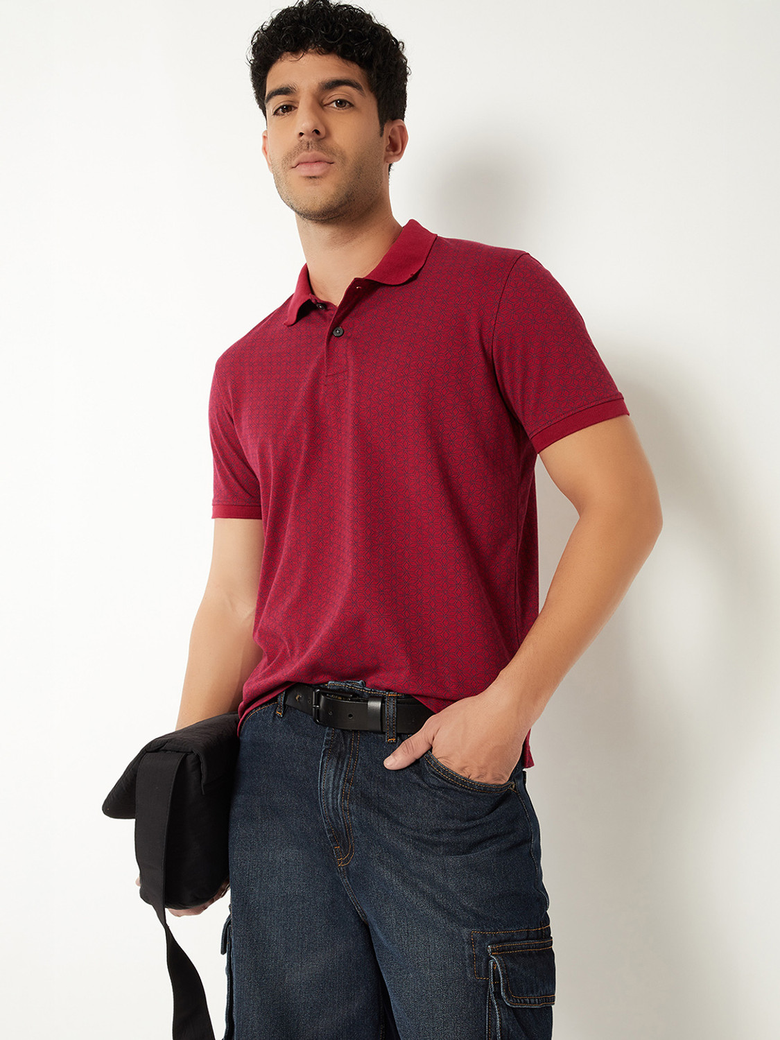 Image of MAX Printed Men Polo Neck Red T-Shirt