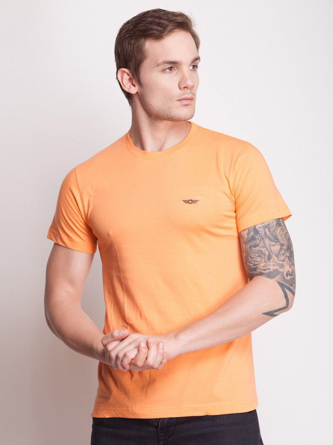 Image of Force NXT Solid Men Round Neck Pink, Orange T-Shirt