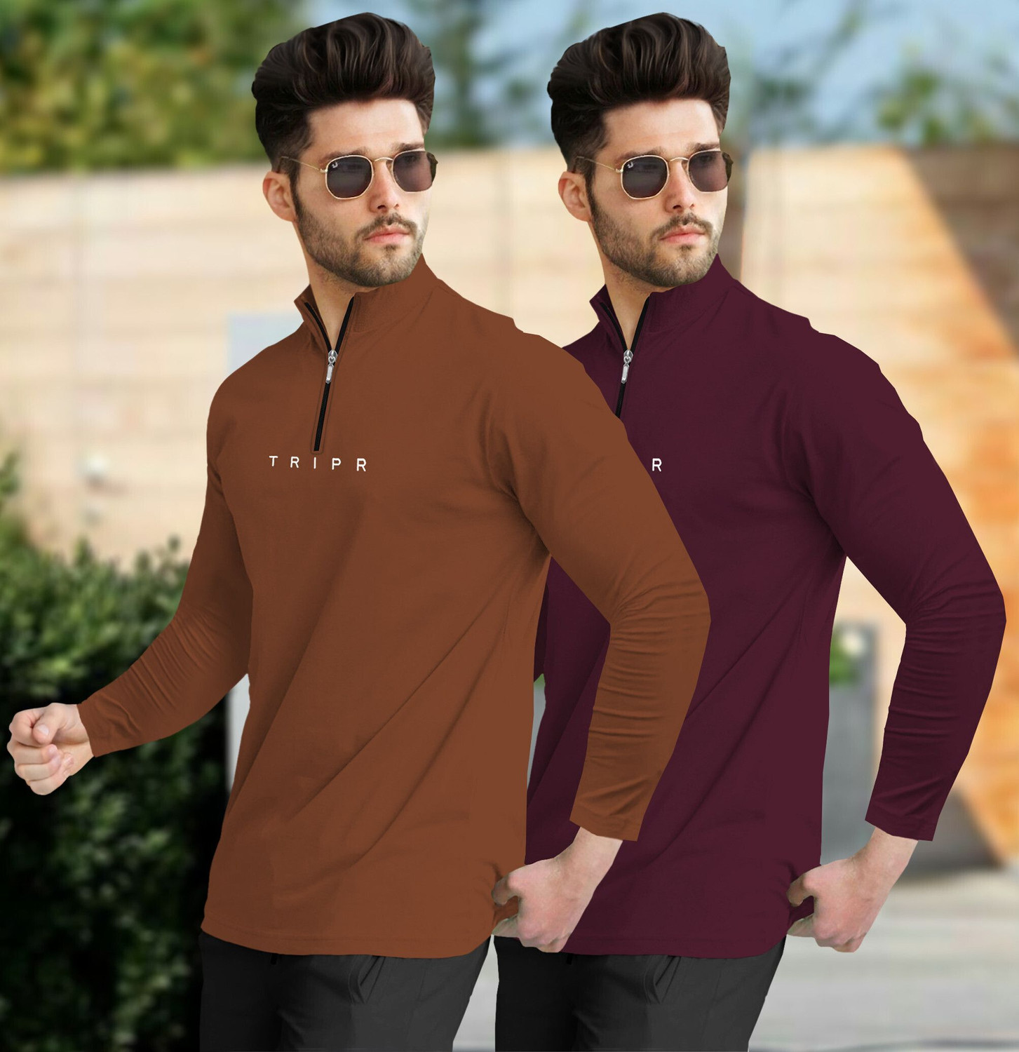 Image of TRIPR Printed Men Henley Neck Brown, Maroon T-Shirt
