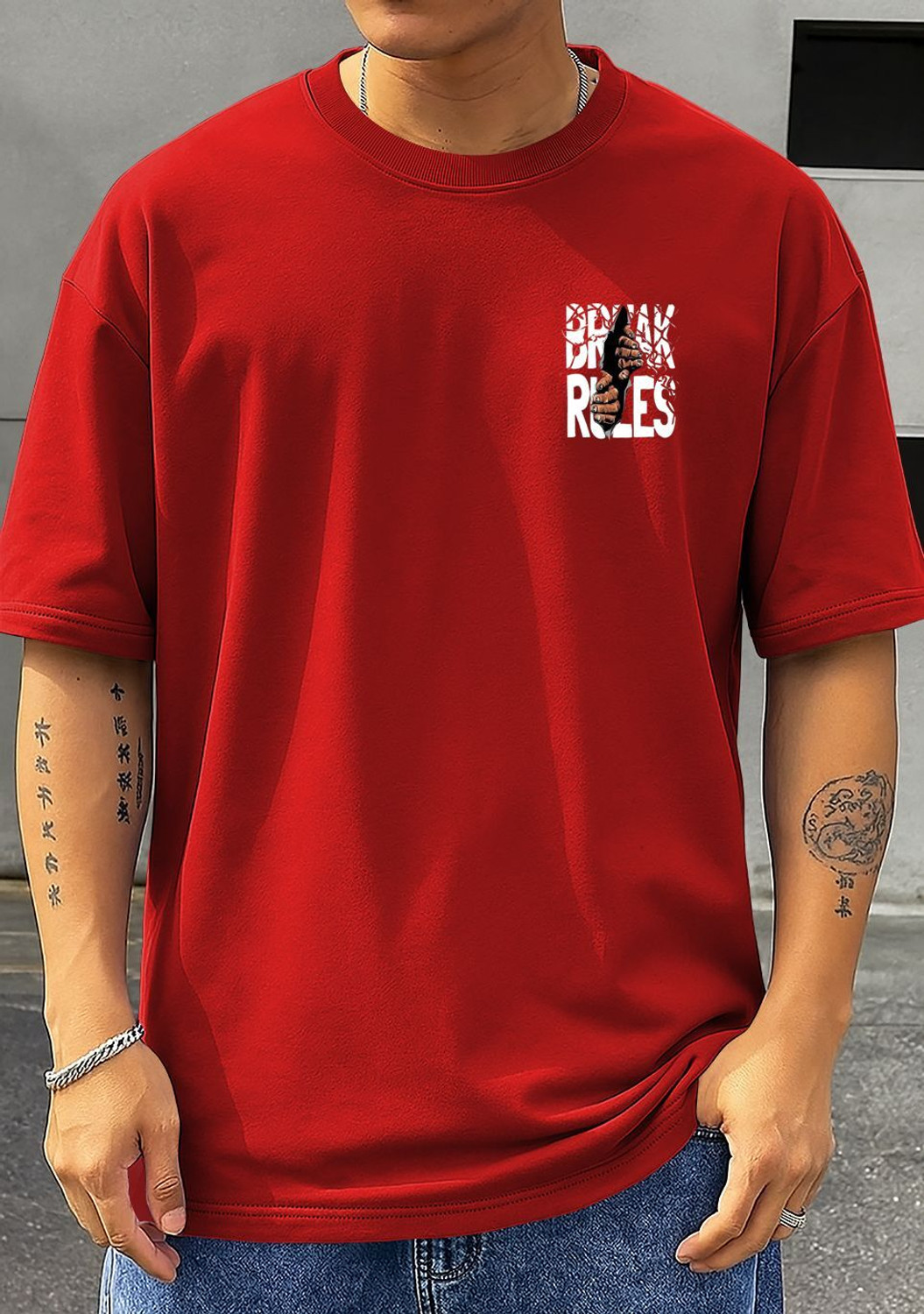 Image of TripBroz Printed Men Round Neck Red T-Shirt