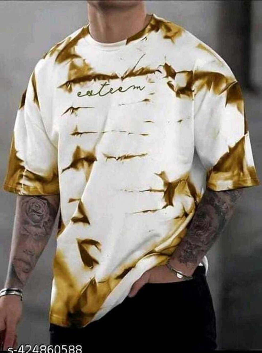 Image of SEIZN Graphic Print Men Round Neck Gold, White T-Shirt