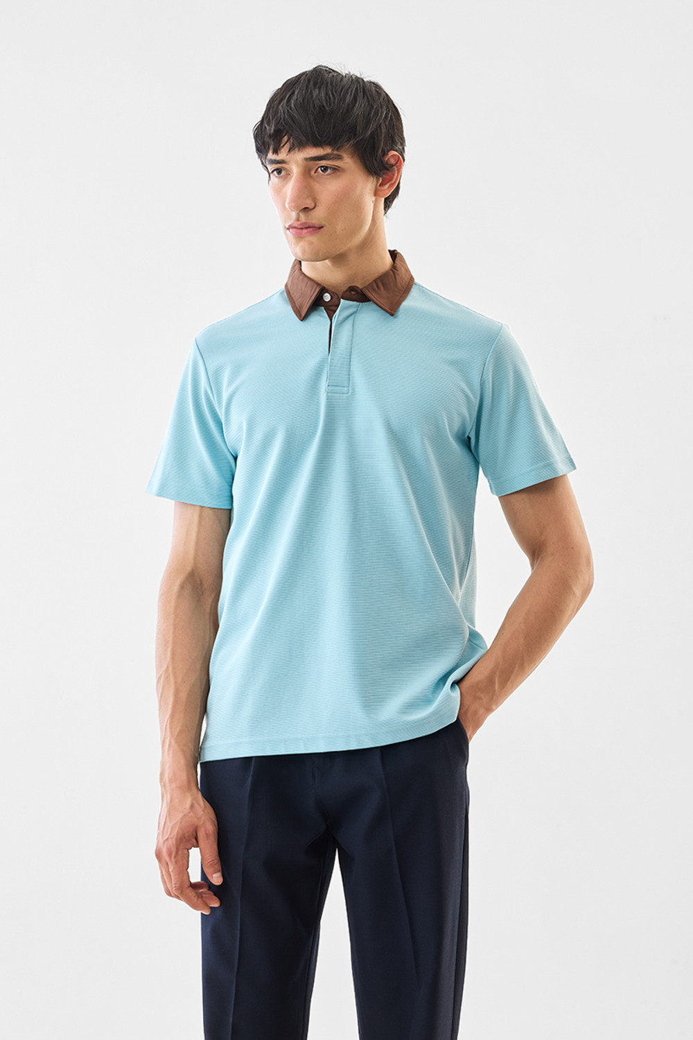 Image of Snitch Solid Men Polo Neck Light Blue T-Shirt
