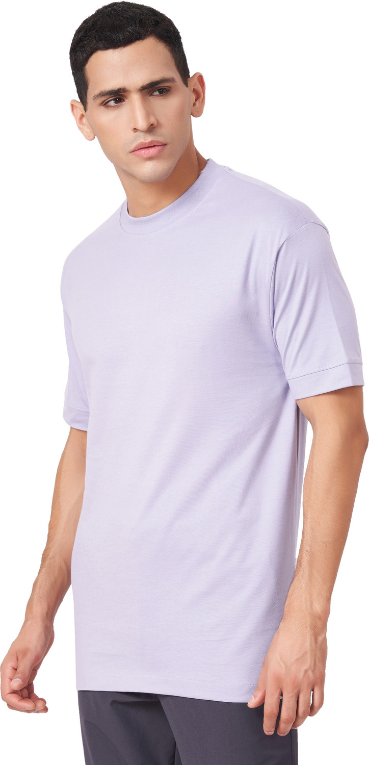 Image of Zulements Solid Men Round Neck Purple T-Shirt