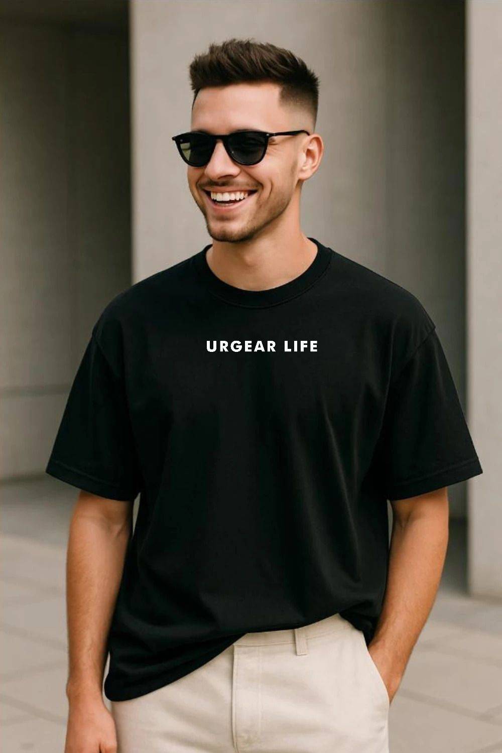 UrGear Men Printed Round Neck Cotton Blend Black T-Shirt