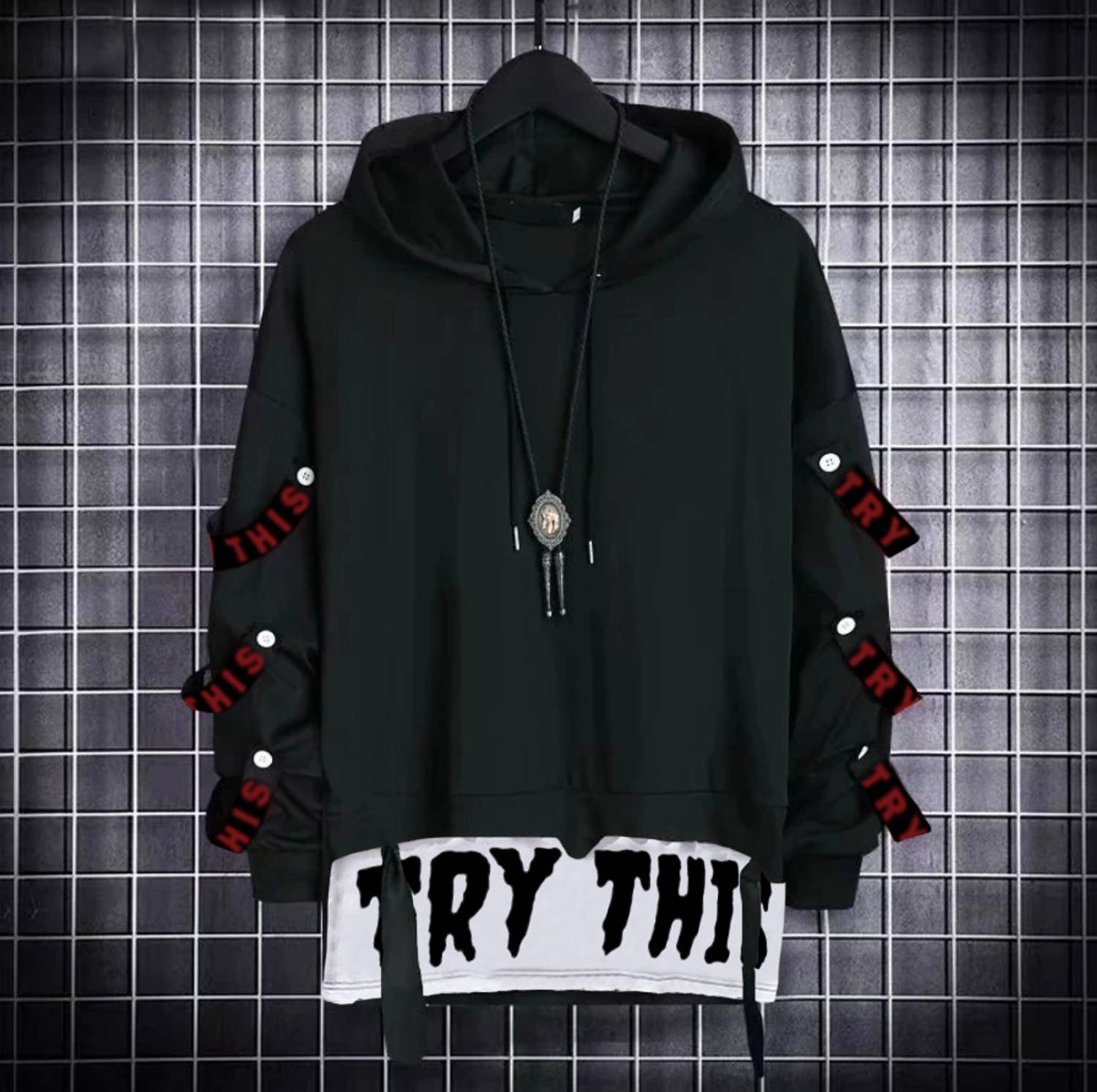 Try This Men Colorblock Hooded Neck Cotton Blend Black T-Shirt
