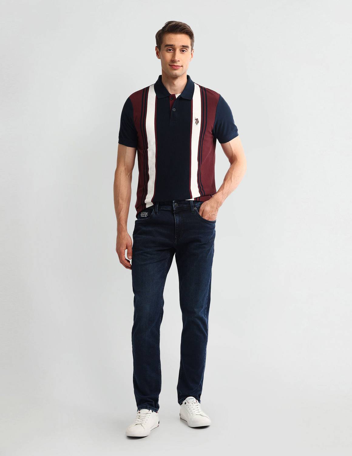 U.S. Polo Assn. Denim Co. Striped Red Polo Neck T-Shirt - Image 3