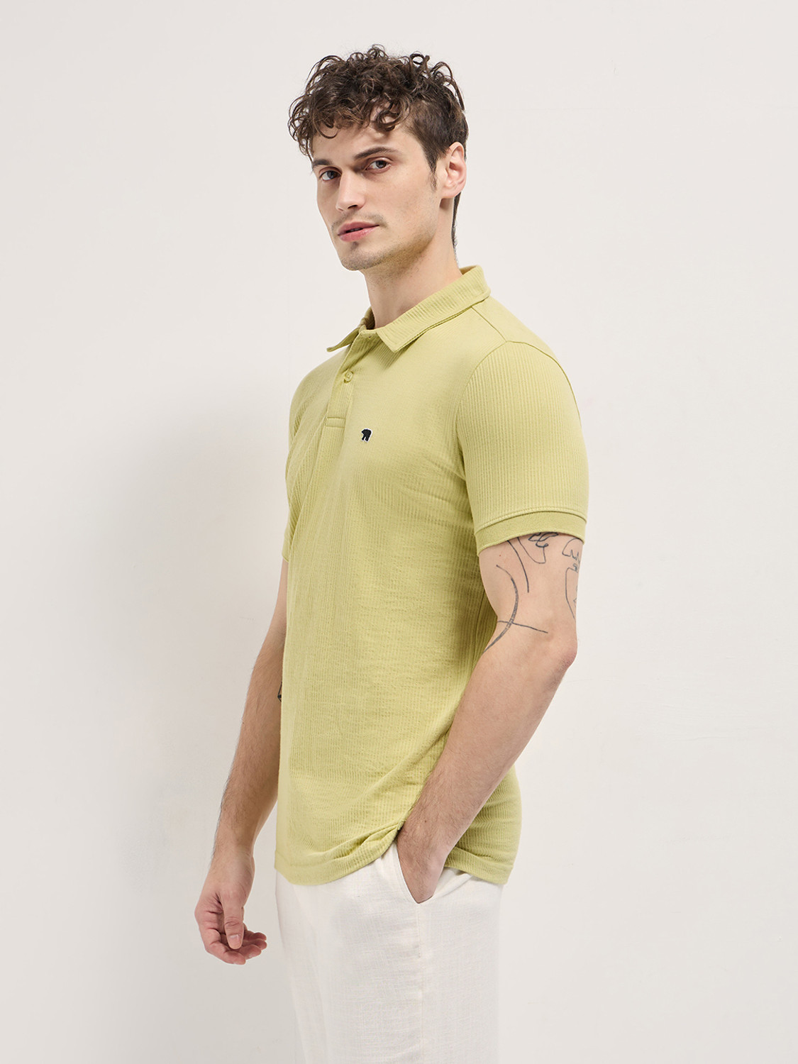 Image of THE BEAR HOUSE Solid Men Polo Neck Yellow T-Shirt