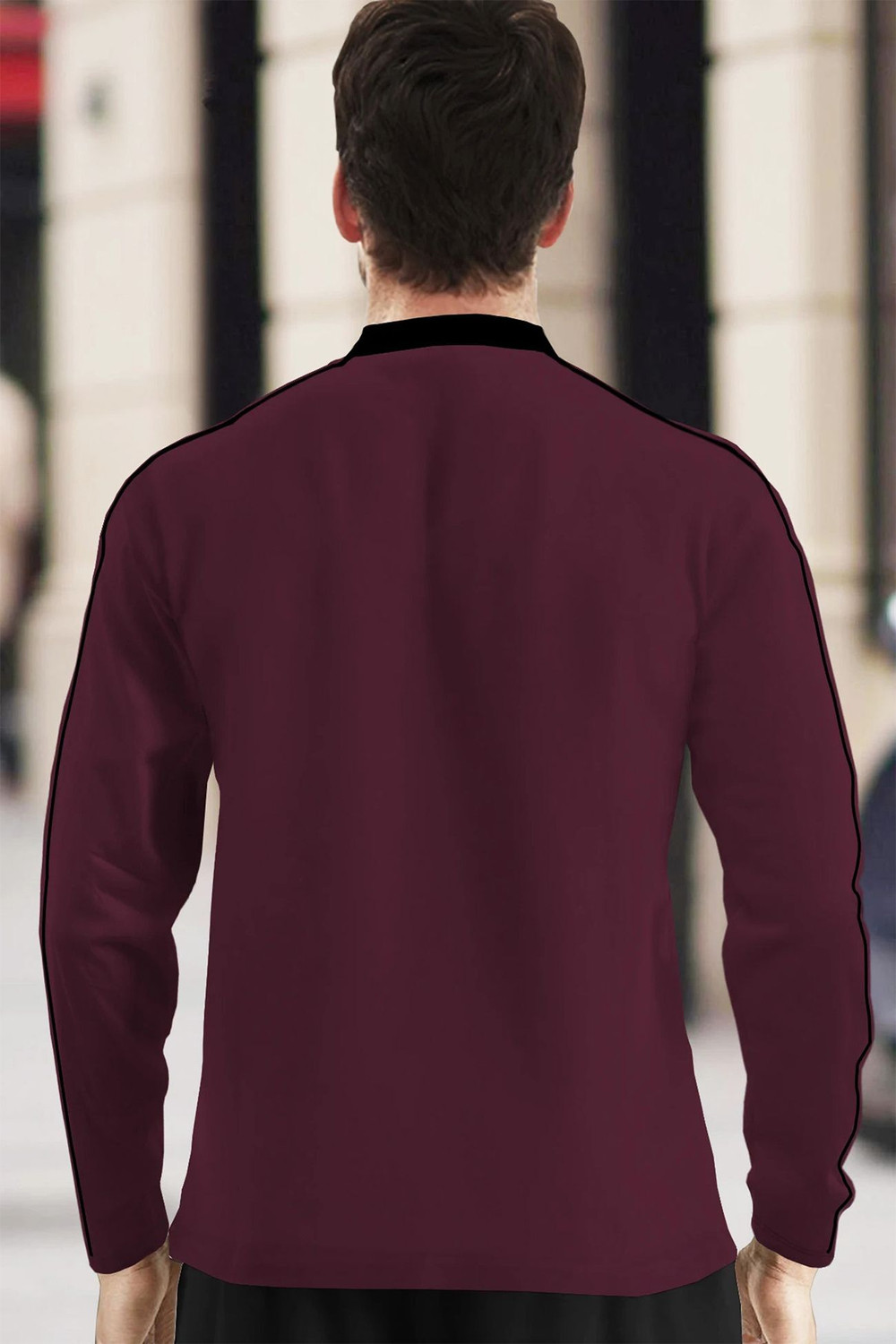 Image of TRIPR Solid Men Mandarin Collar Maroon, Black T-Shirt