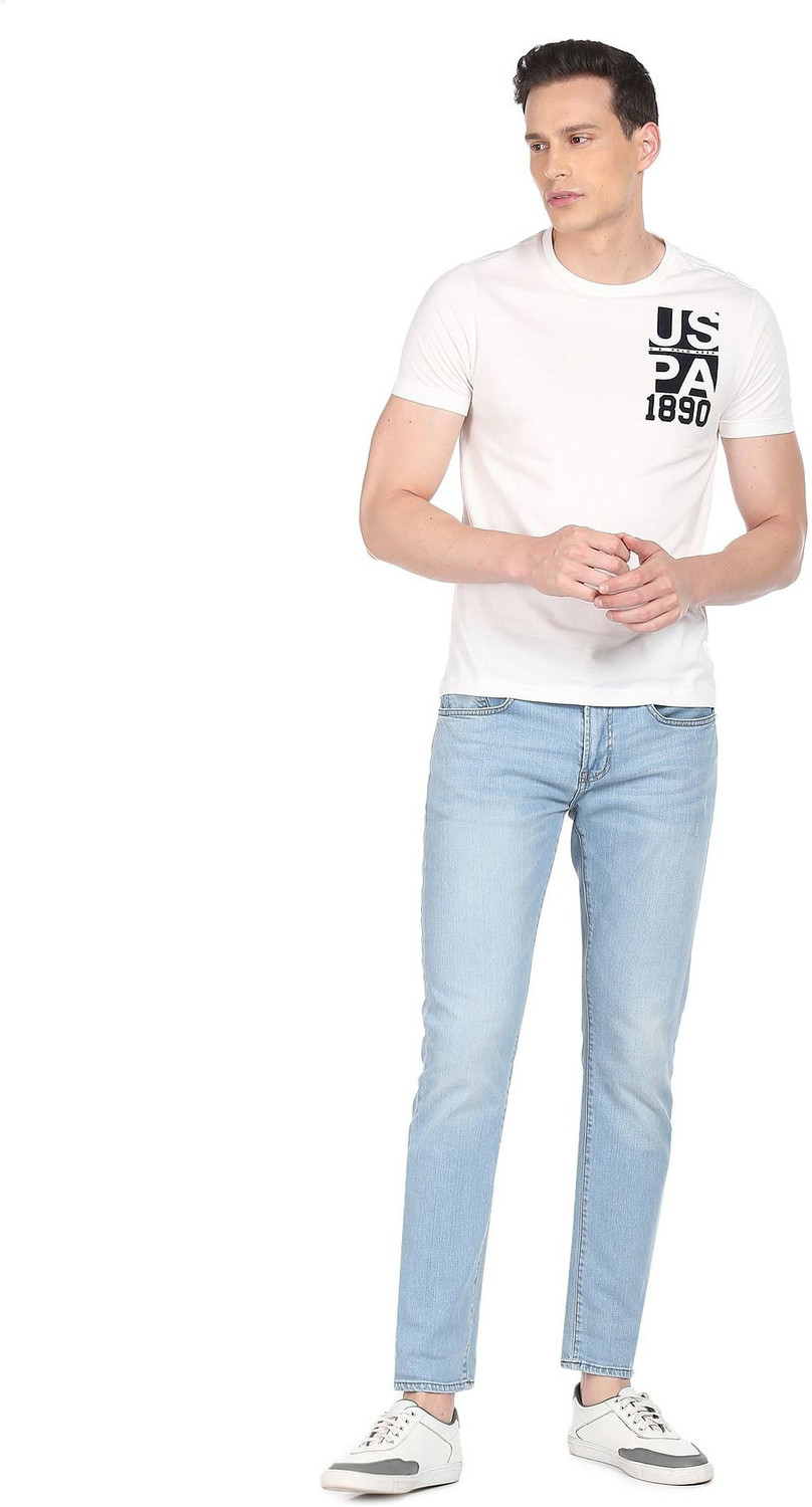 Image of U.S. POLO ASSN. Printed Men Round Neck White T-Shirt