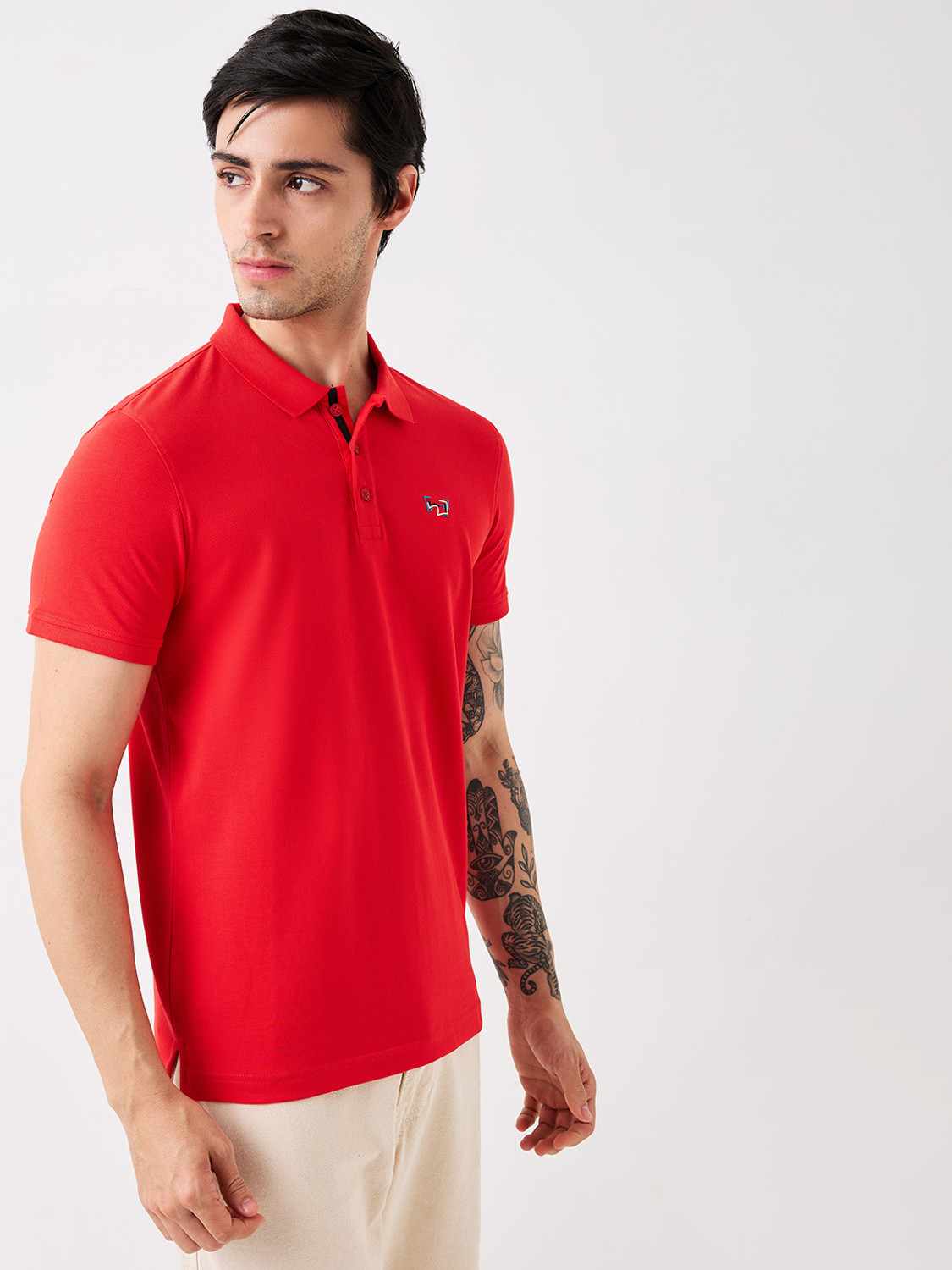 Image of Spykar Printed Men Polo Neck Red T-Shirt