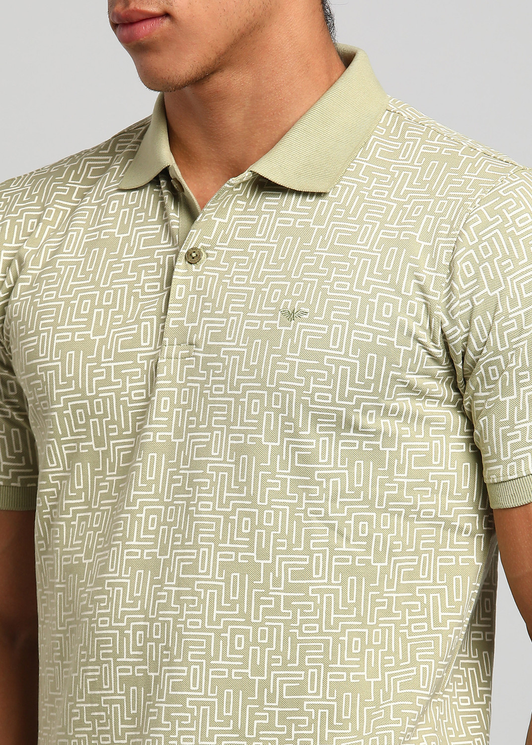 Image of PARK AVENUE Printed Men Polo Neck Light Green T-Shirt