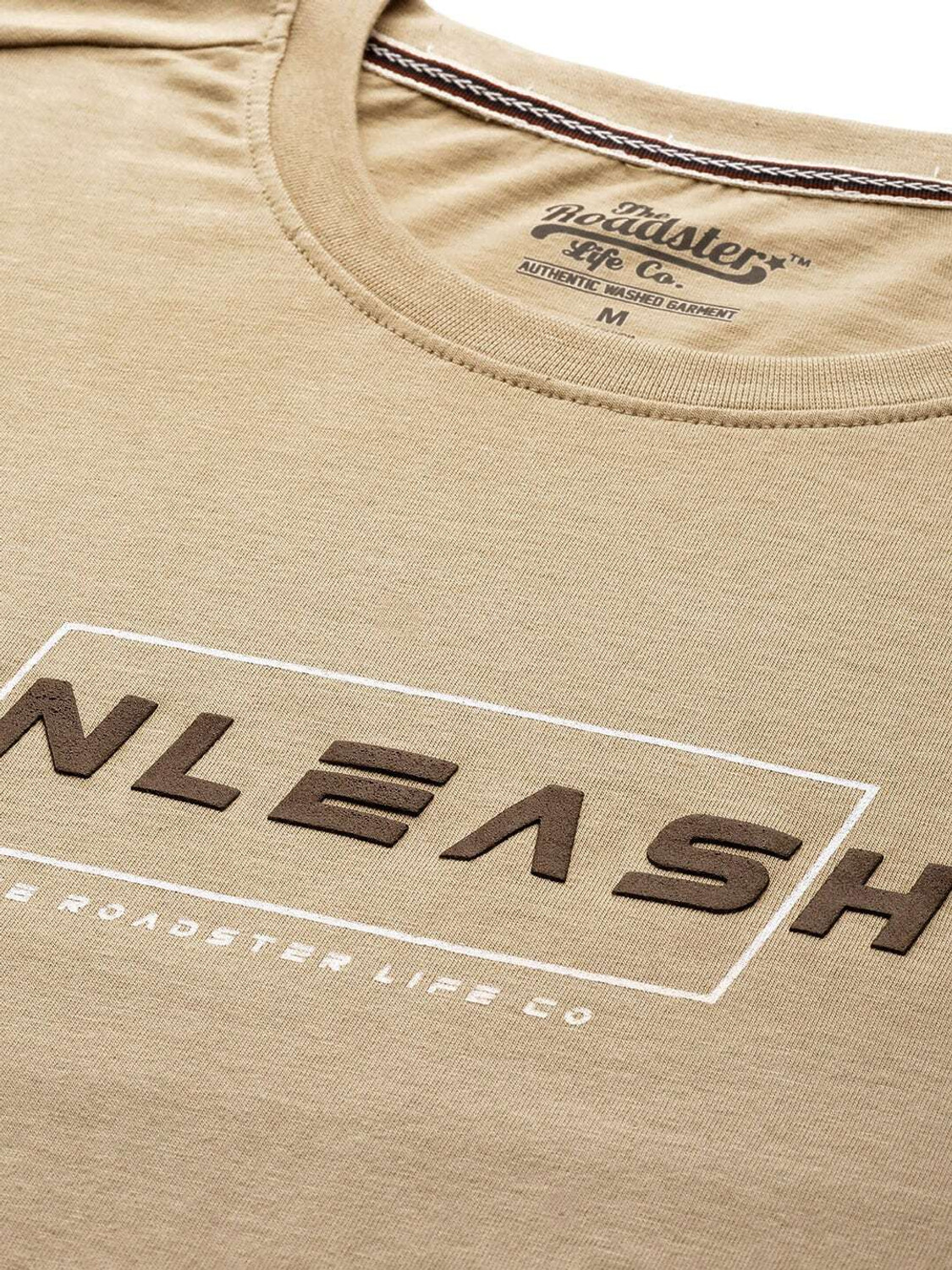 Image of Roadster Typography Men Round Neck Beige T-Shirt