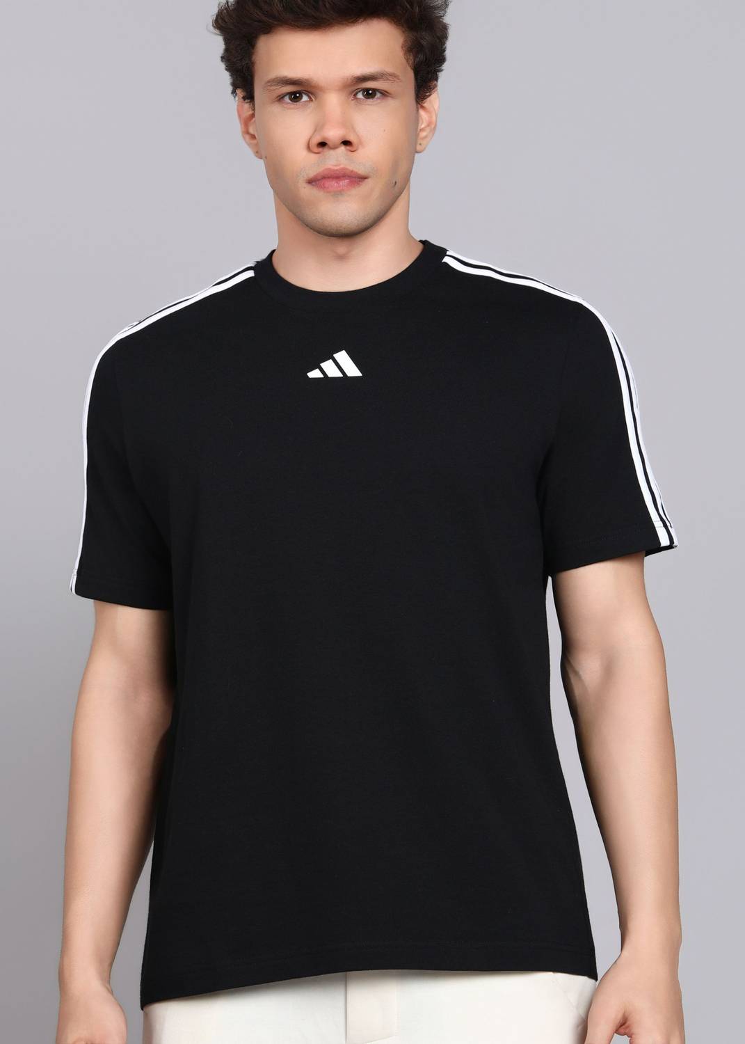 ADIDAS Striped Men Round Neck Black T-Shirt - Buy ADIDAS Striped