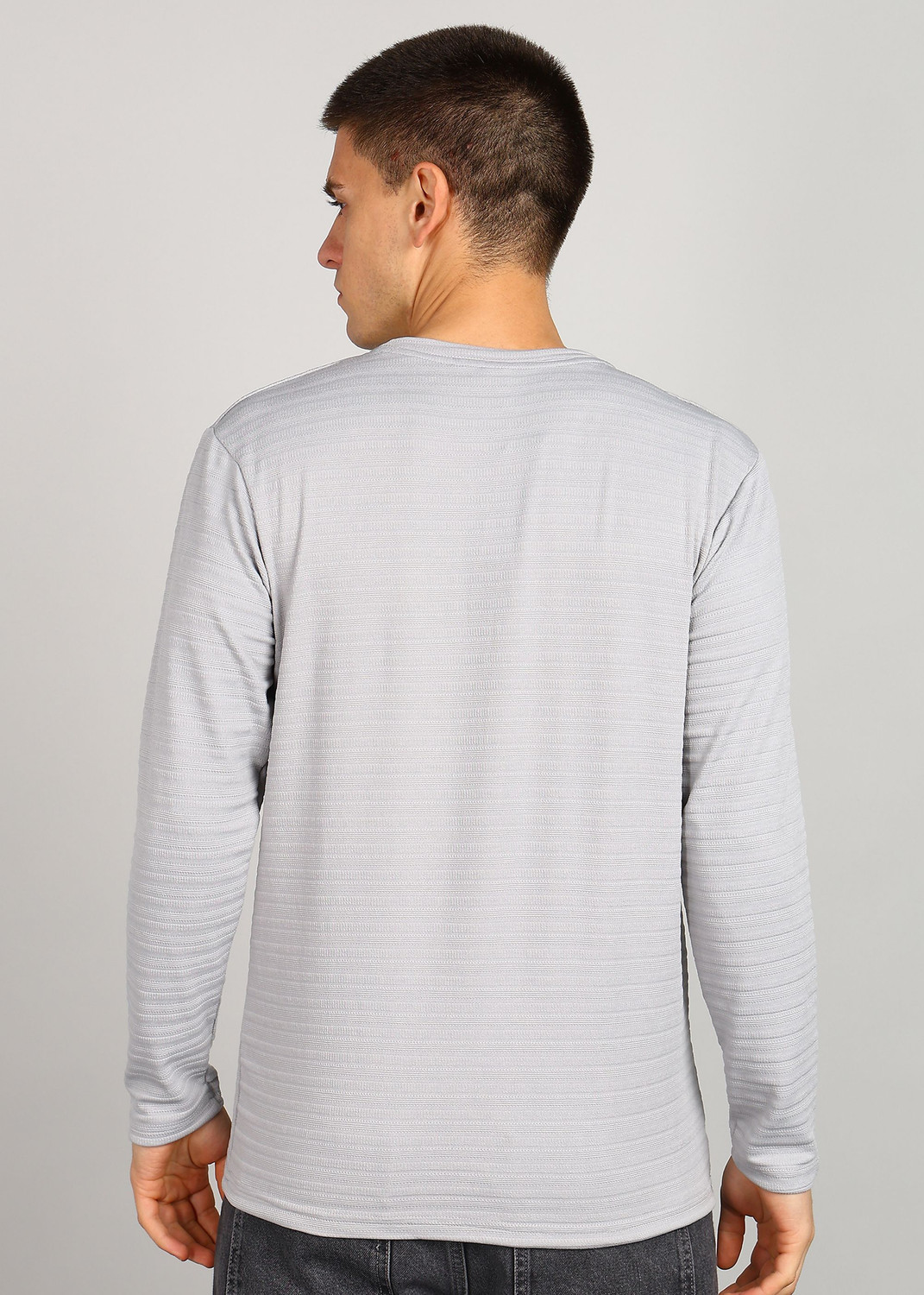 Image of 3BROS Solid Men Round Neck Grey T-Shirt