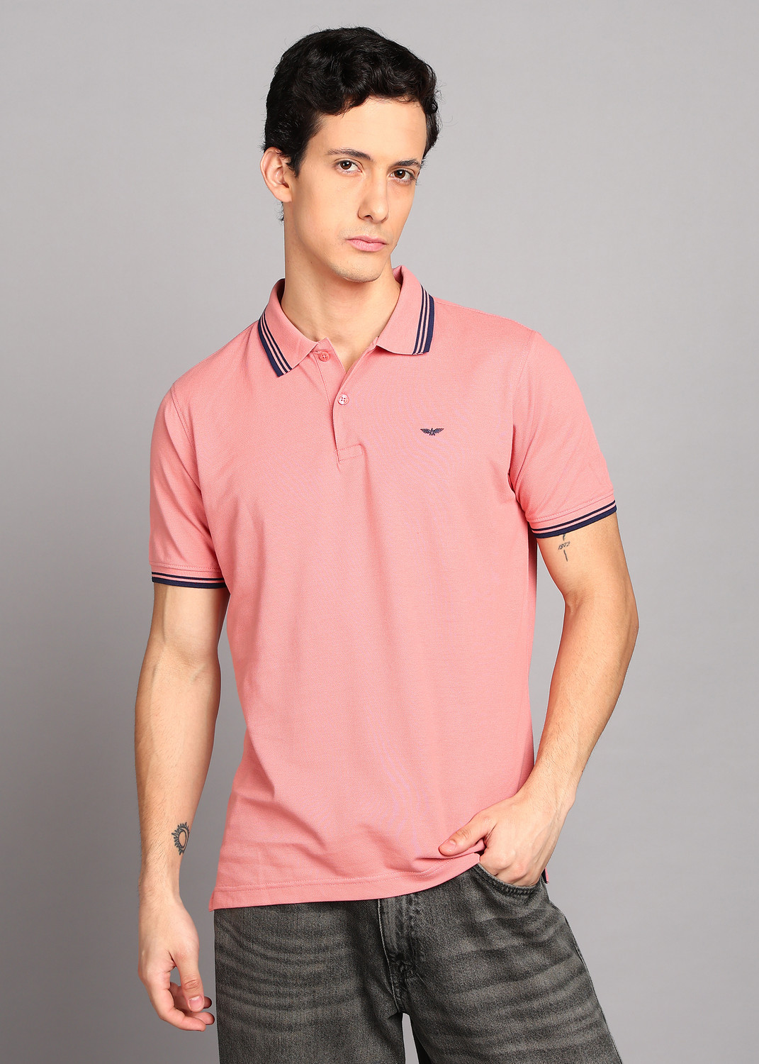 PARK AVENUE Striped Men Polo Neck Red T-Shirt