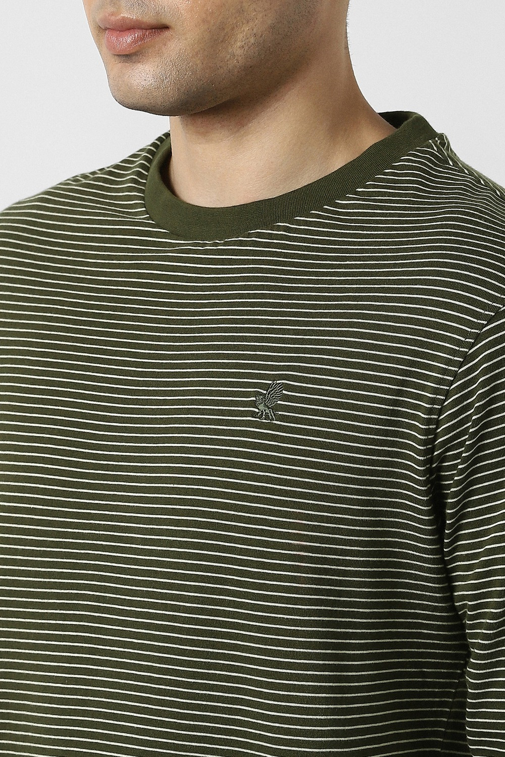 Image of PETER ENGLAND Striped Men Crew Neck Green T-Shirt