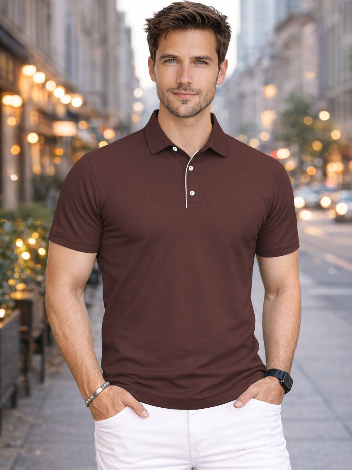 VeBNoR Men Solid Polo Neck Polyester Brown T-Shirt