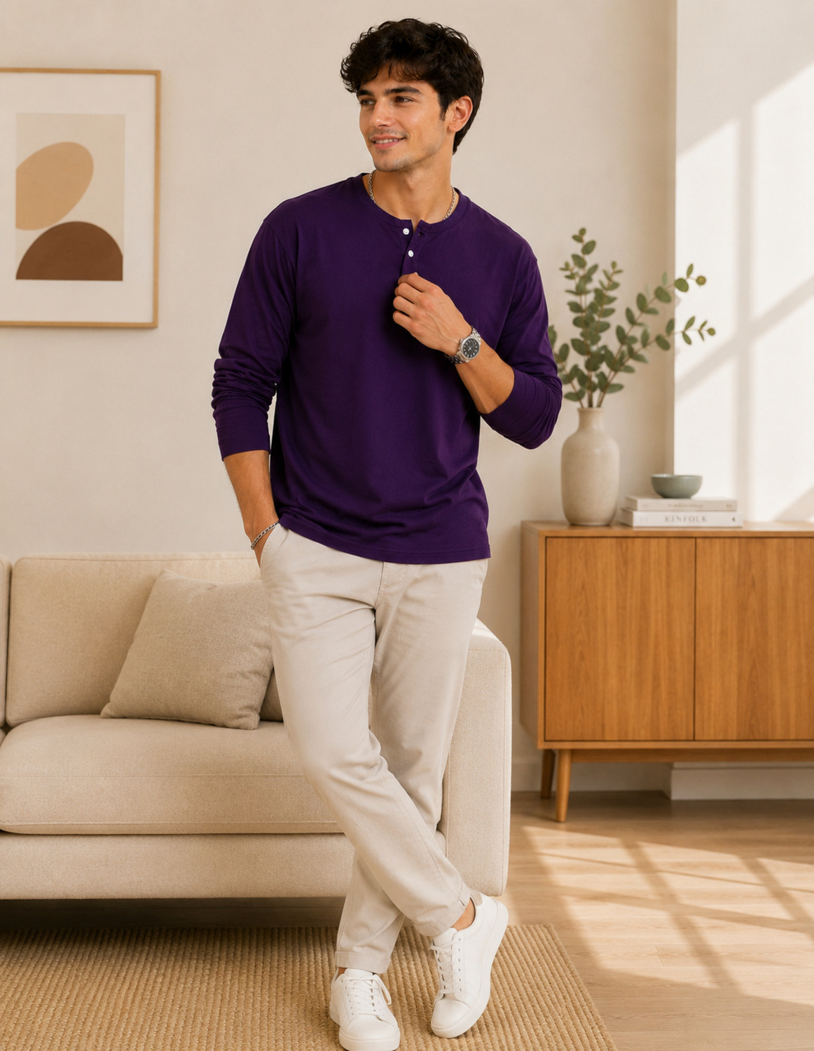 Image of Creation By London Hills Solid Men Round Neck Purple T-Shirt