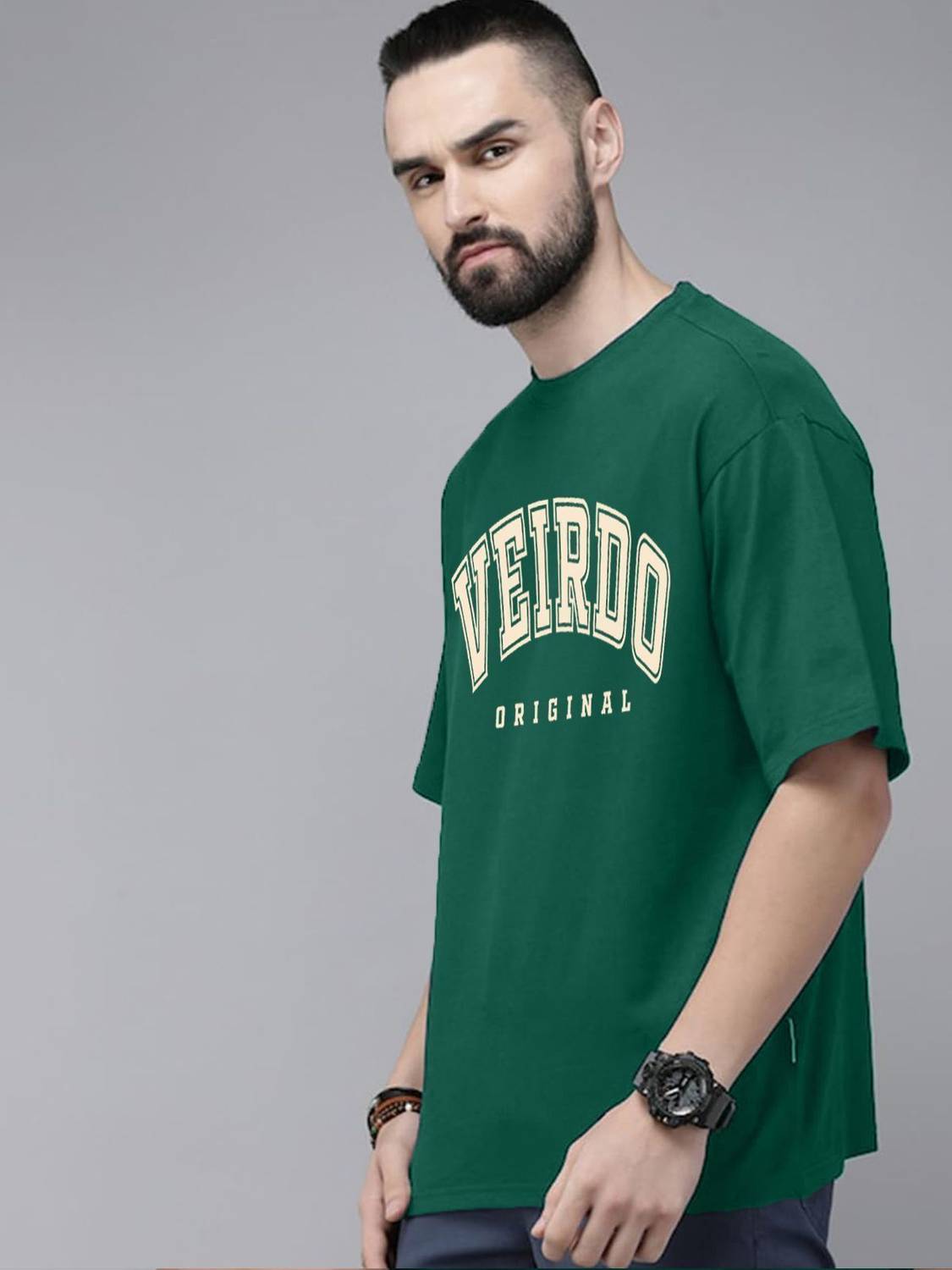 Veirdo Men Green Typography Round Neck T-Shirt - Image 3