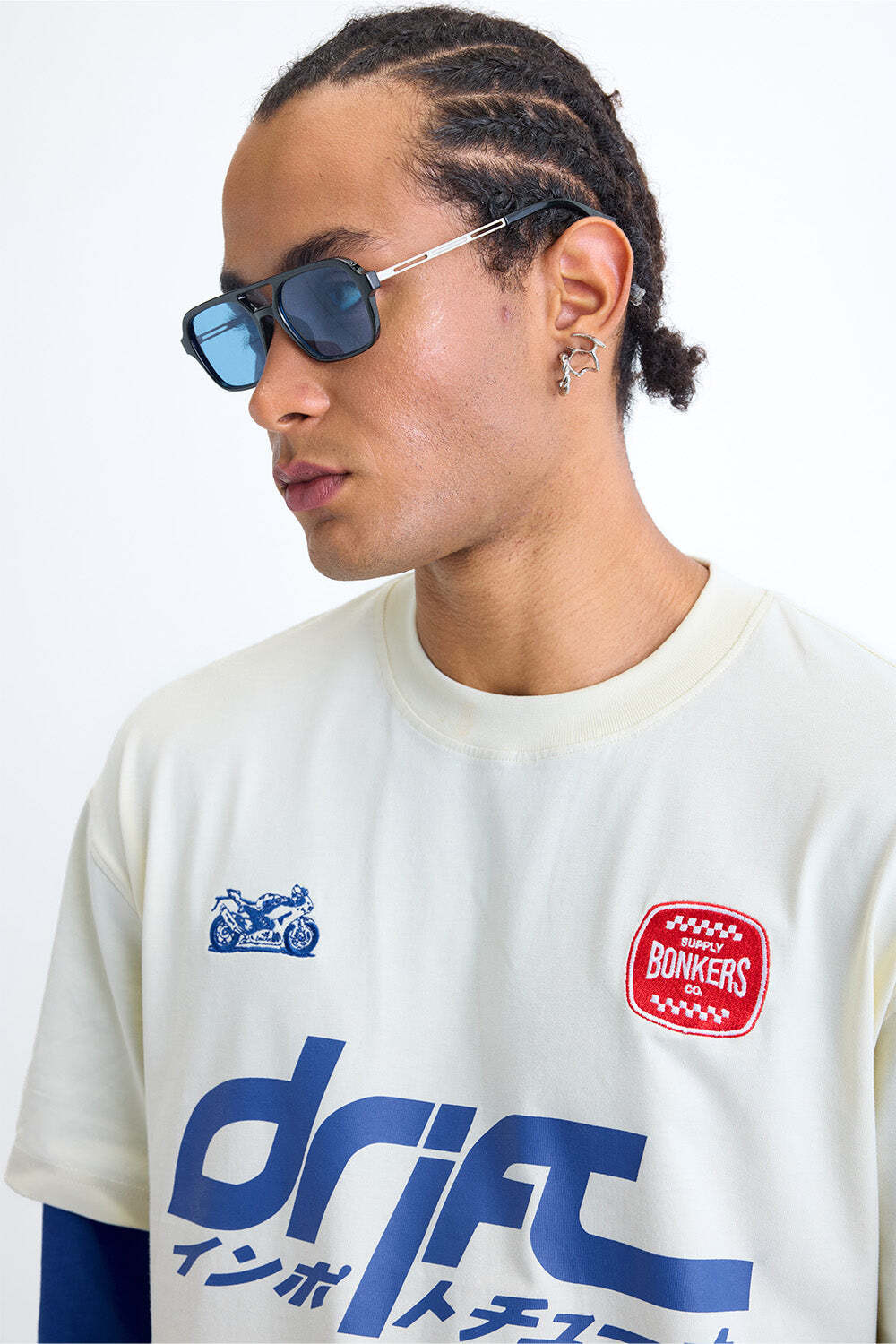 Image of Bonkers Corner Printed Men Round Neck White, Blue T-Shirt