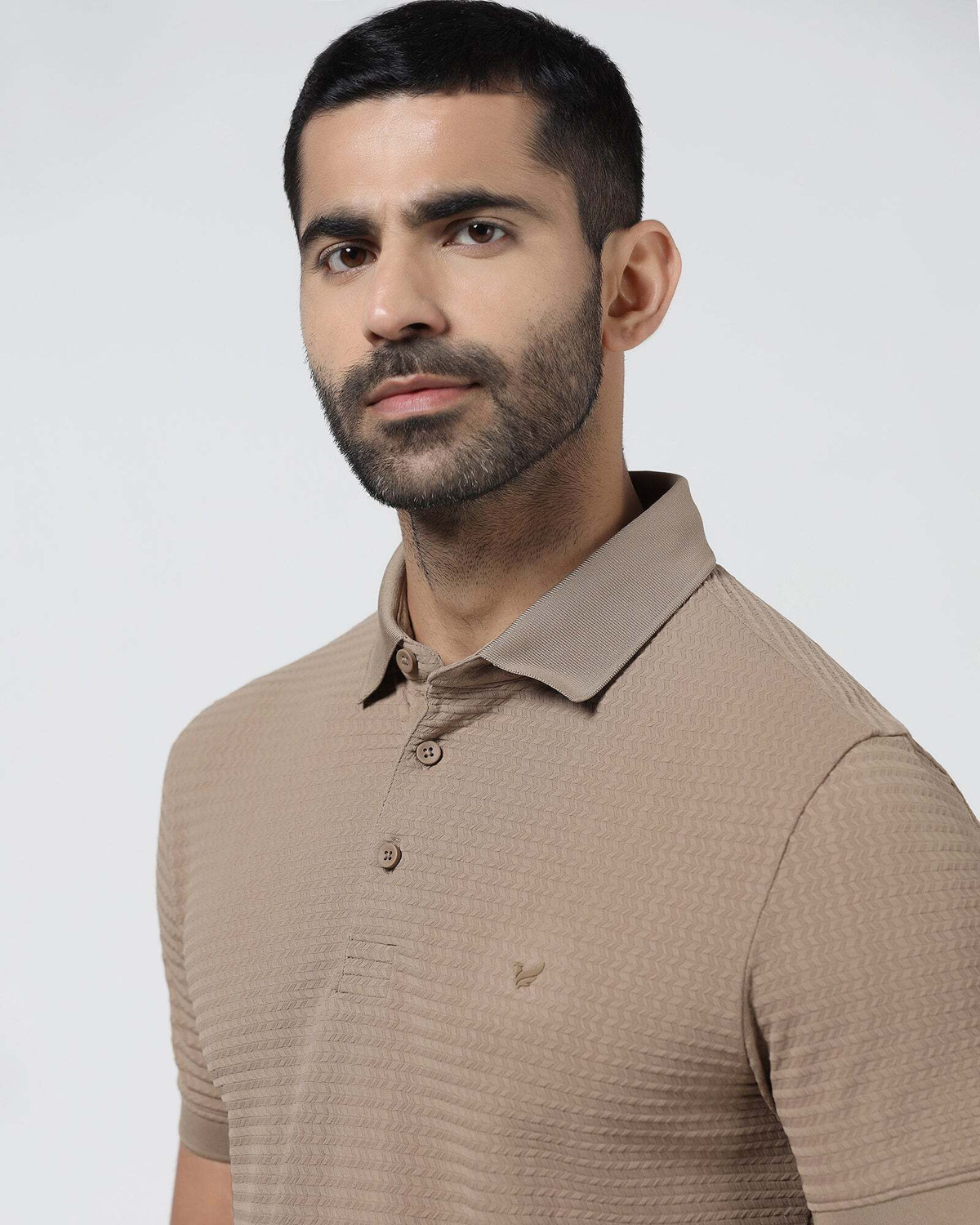 Image of Blackberrys Self Design Men Polo Neck Beige T-Shirt