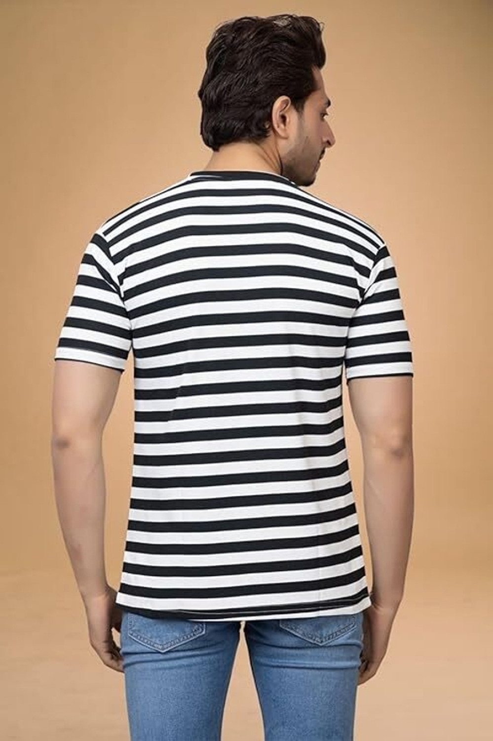 Image of RMGARMENTMK Striped Men Round Neck Grey T-Shirt