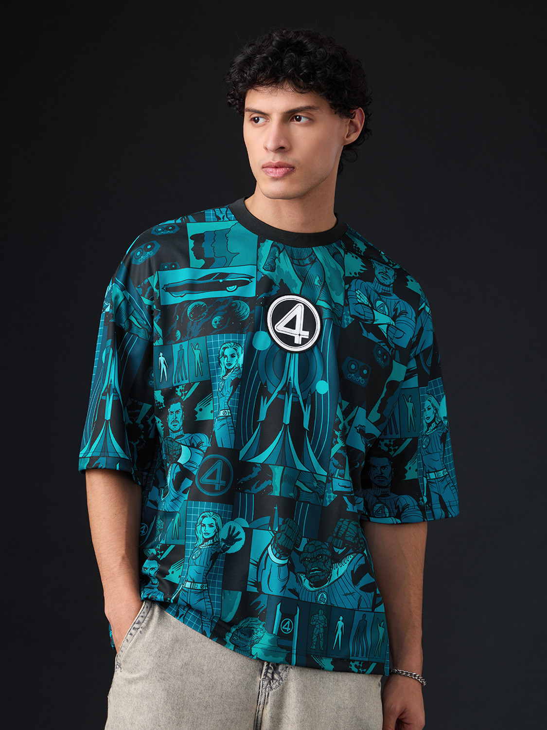 Image of The Souled Store Cartoon Men Round Neck Blue T-Shirt