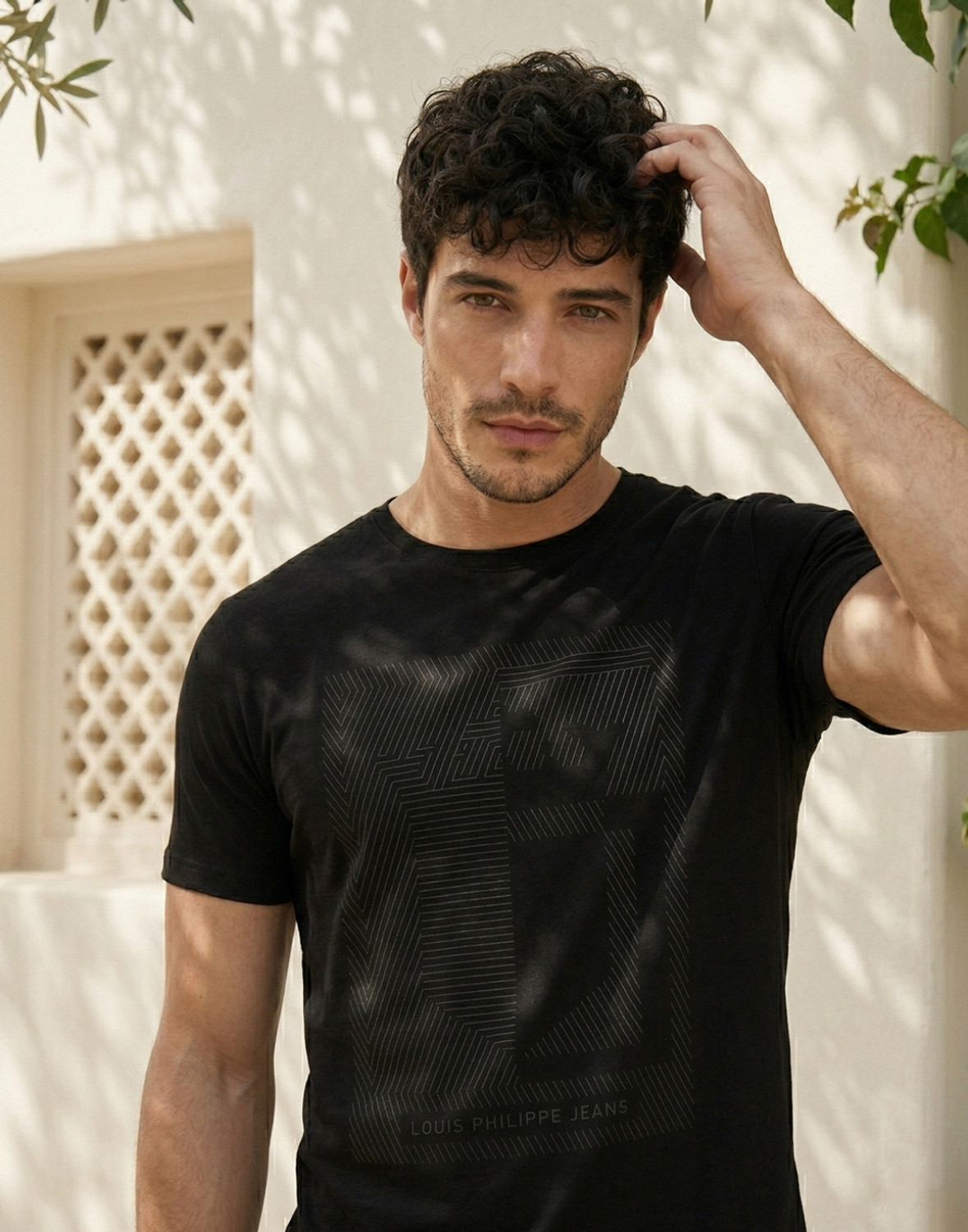 Image of LOUIS PHILIPPE Graphic Print Men Round Neck Black T-Shirt
