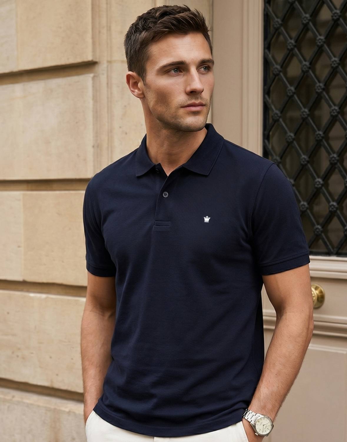 LOUIS PHILIPPE Solid Men Polo Neck Navy Blue T-Shirt