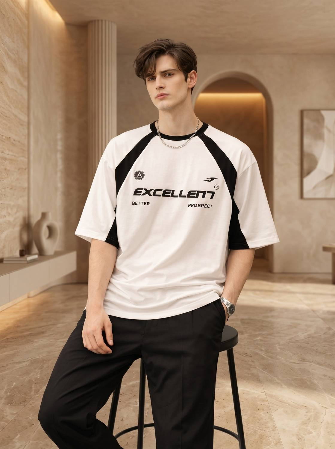 MK Digital Graphic Print Men Round Neck White T-Shirt - Image 1