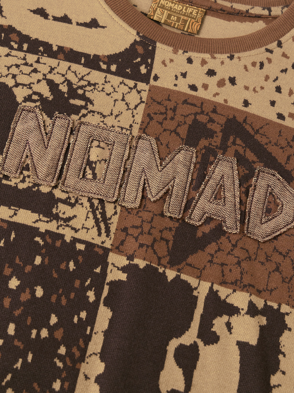 Image of The Souled Store Tribal Print Men Crew Neck Brown T-Shirt