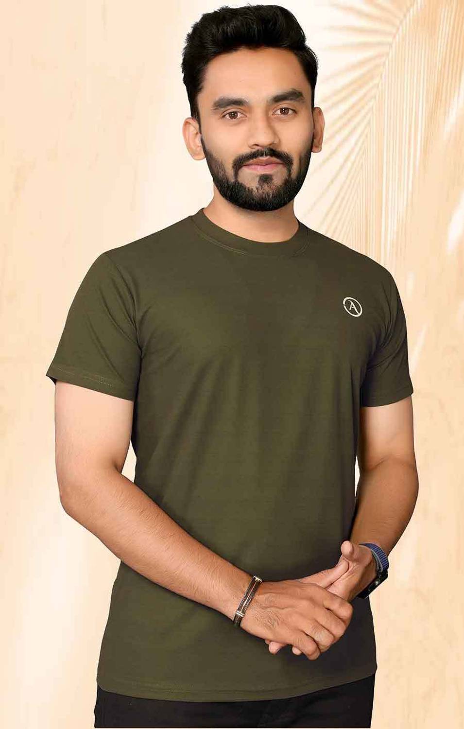 ANAND Printed Men Round Neck Dark Green T-Shirt
