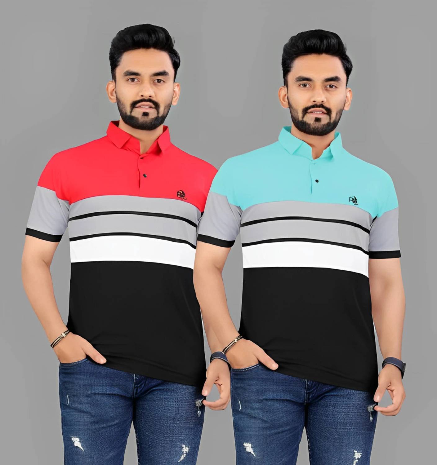 rggarment Pack of 2 Men Printed Polo Neck Cotton Blend Red, Light