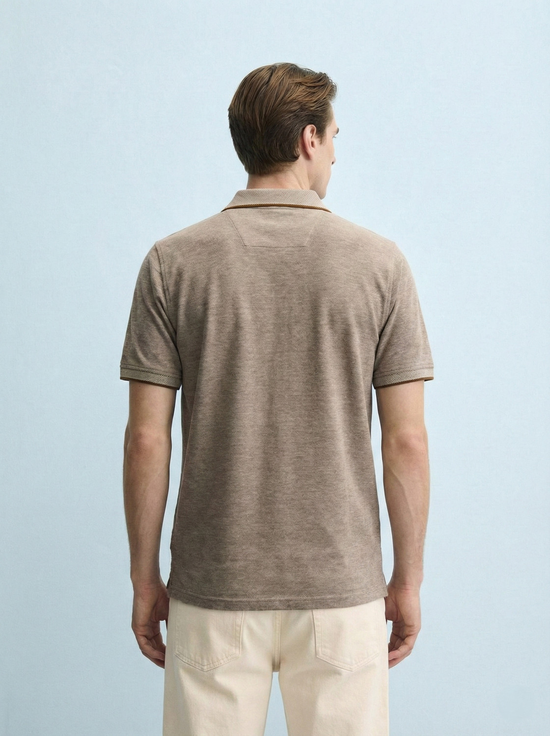 Image of SAND PIPER Self Design Men Polo Neck Brown T-Shirt