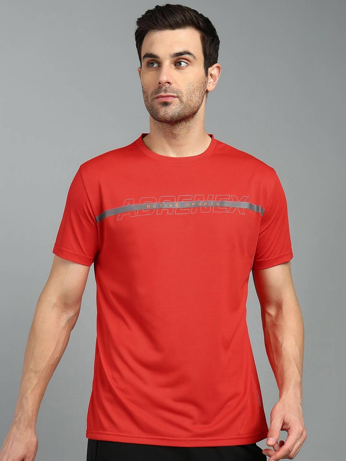 Adrenex Printed Men Round Neck Red T-Shirt