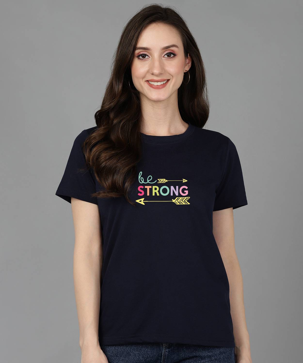 Adyavastram Typography Women Round Neck Navy Blue T-Shirt