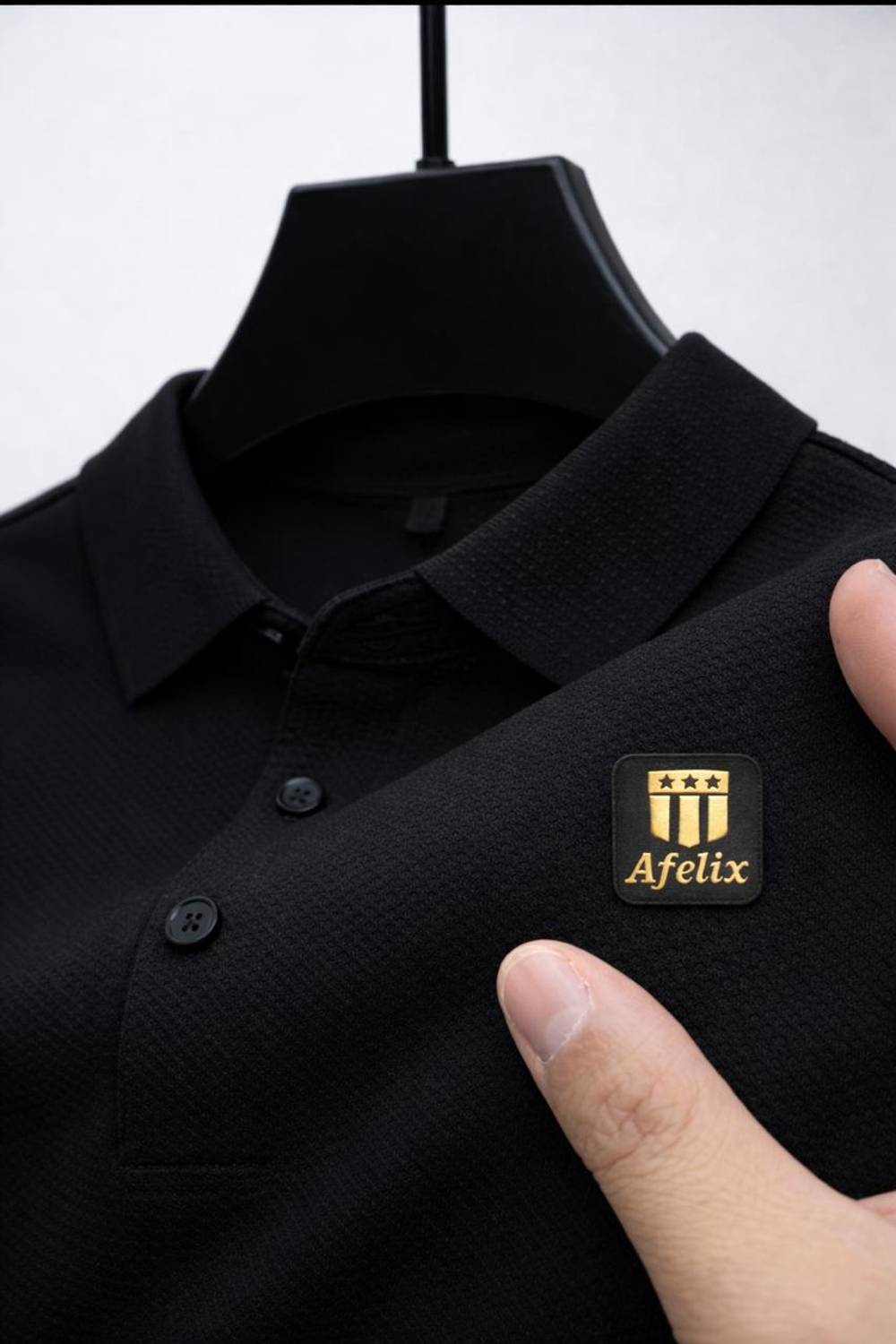Afelix Embroidered Men Polo Neck Black T-Shirt