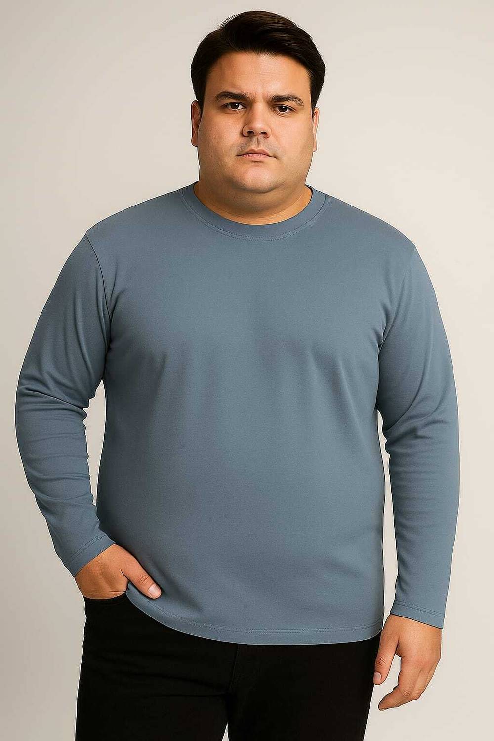 9LKHA Solid Men Round Neck Blue T-Shirt