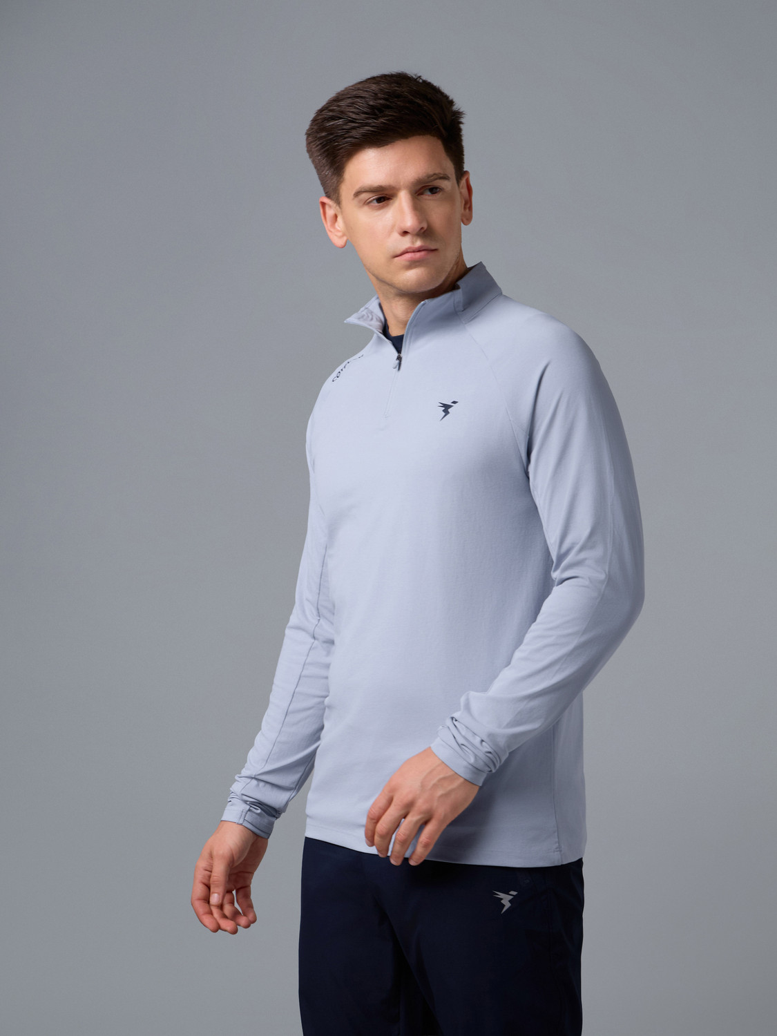 Image of TECHNOSPORT Printed Men Zip Neck Blue T-Shirt