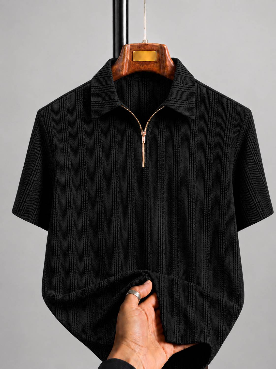 COMBRAIDED Men Polo Neck Black T-Shirt Pack of 2 - Image 3