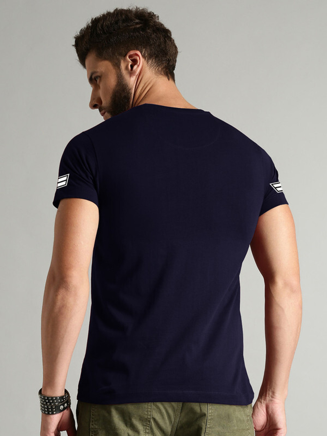 Image of LazyChunks Solid Men Round Neck Navy Blue T-Shirt