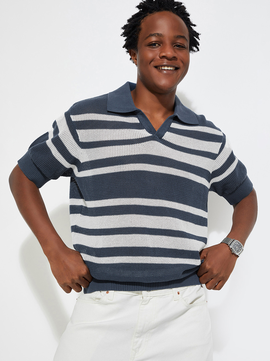 Image of MAX Printed Men Polo Neck Blue T-Shirt