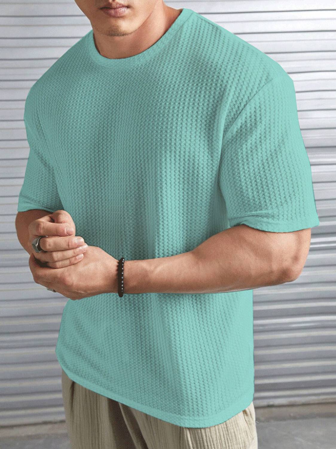 Madfrog Men Solid Round Neck Polyester Green T-Shirt