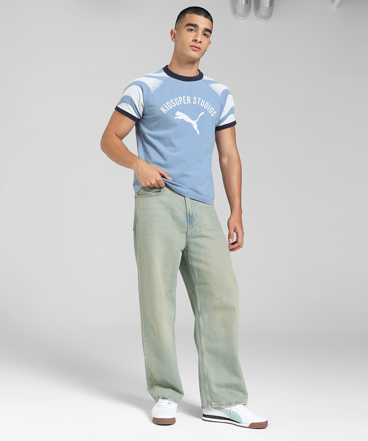 Image of PUMA Printed Men Crew Neck Blue T-Shirt