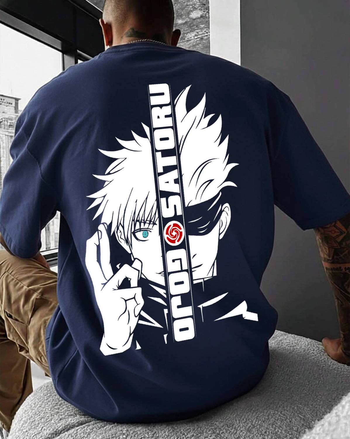 AOOSH Printed Men Round Neck Navy Blue T-Shirt