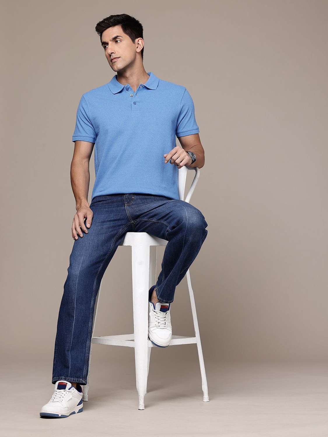Image of Moda Rapido Solid Men Polo Neck Light Blue T-Shirt